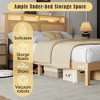 Furnulem Queen Size Bed Frame Rattan Headboard with LED Lights and Charging Station Boho Bedframe with Storage Shelf and Under Bed Storage Solid Wood - 2 of 4