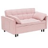 TiramisuBest Modern Velvet 3-in-1 Convertible Loveseat Sofa Bed with Rollaway Bed, Curved Backrest, Two Pillows, and Storage Pockets,Pink - 4 of 4