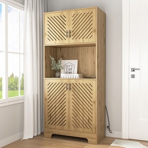Brown Kitchen and Dining Cabinet with Drawers and Shelves, Farmhouse Large Wood Storage Cabinet - The Pop Home - 1 of 4