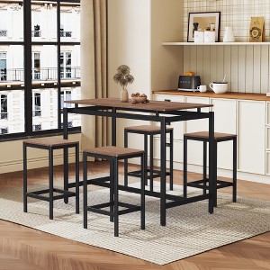 5-Piece Compact Dining Set Bar Table Set with Table and Stools, Modern, Industrial and Space-Saving for Dining Room and Breakfast Nook-ModernLuxe - 1 of 4