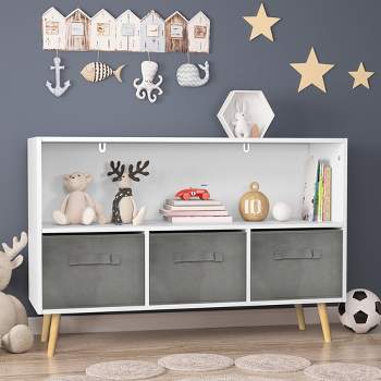 Kids Bookcase with Collapsible Fabric Drawers, Children's Book Display, Toy Storage Cabinet Organizer-ModernLuxe
