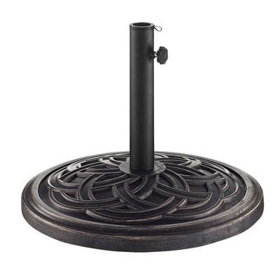 Carden Round Weave Umbrella Stand Antique Bronze - Saracina Home: Outdoor Holder, Rust-Resistant, Locking Peg