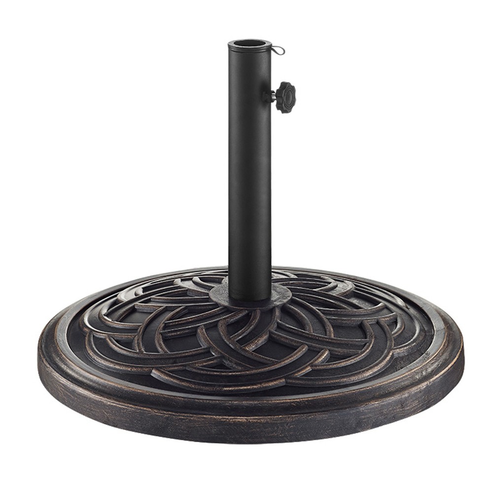 Carden Round Weave Umbrella Stand Antique Bronze - Saracina Home: Outdoor Holder, Rust-Resistant, Locking Peg