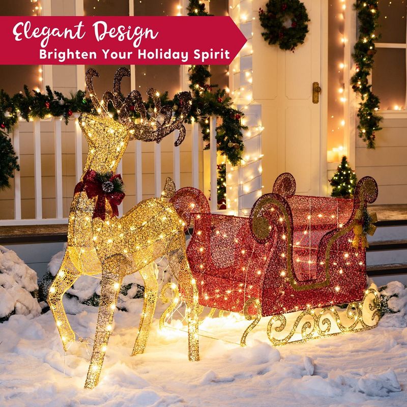 Joiedomi 3D Christmas Reindeer and Outdoor Sleigh Yard Light 2 Pcs Christmas Outdoor Decorations, 2 of 7