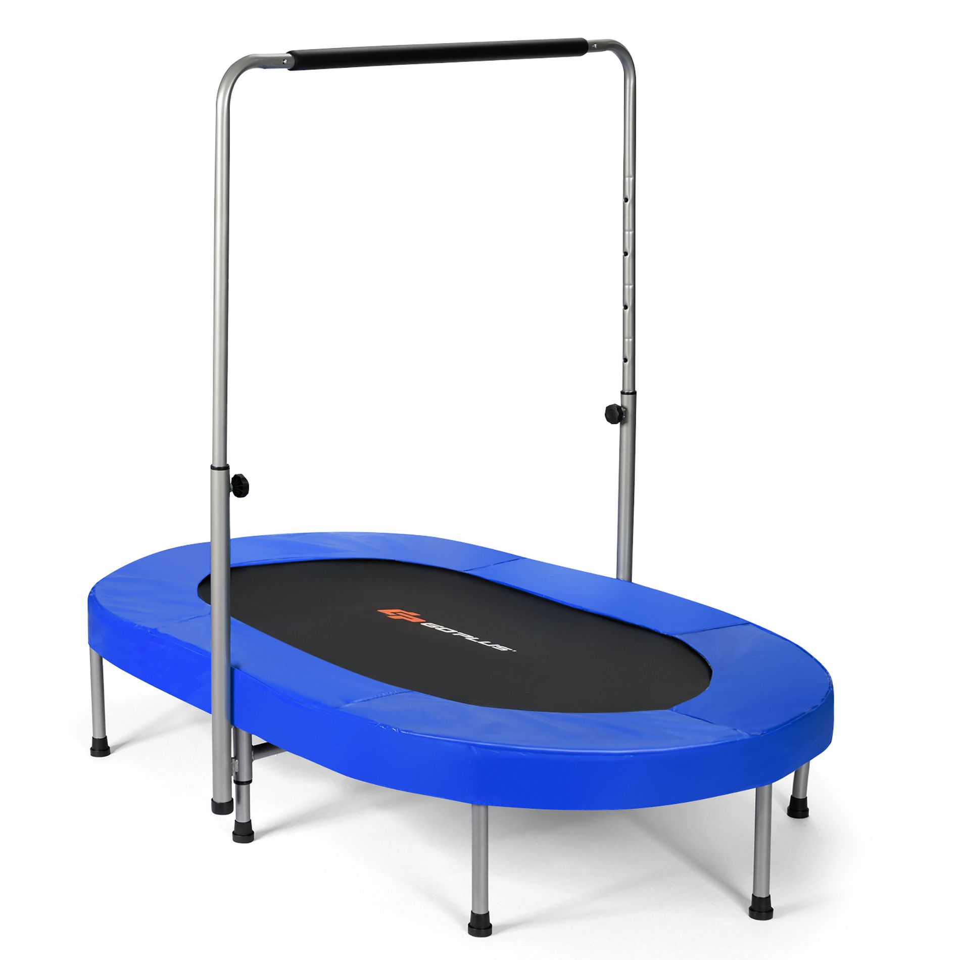 Costway Foldable Trampoline Double Mini Kids Fitness Rebounder with Adjustable Handle Blue