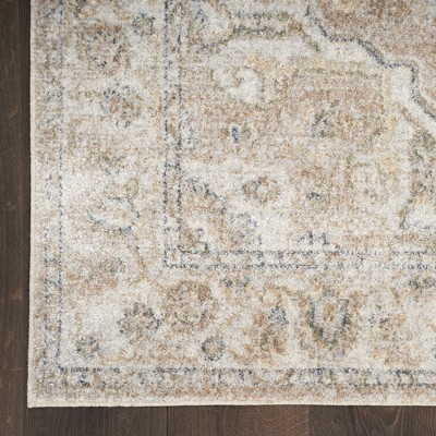 Beige Medallion Power-Loomed Washable Rectangular Area Rug
