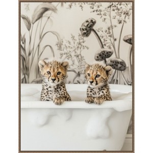Amanti Art Cheetah Cub Bath by Niky Rahner Framed Canvas Wall Art - 1 of 4