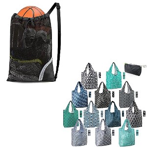 Black Swim Bag Mesh & 12 Grocery Bags - 1 of 4