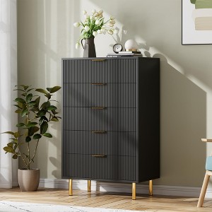 Modern 5-Drawer Dresser - Wood Chest with Gold Handles & Large Storage, Double Dresser Organizer for Bedroom, Living Room & Entryway - 1 of 4