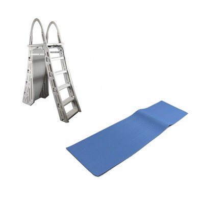 Confer 48-56 Inch Above Ground Pool Ladder & 9 x 36 Inch Protective Ladder Mat