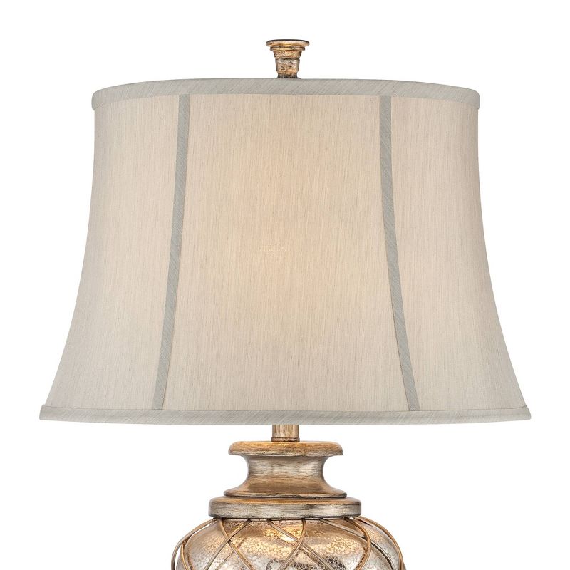 Barnes and Ivy Luke Traditional Table Lamp with Square White Riser 30 1/2" Tall Silver Glass LED Nightlight Off White Bell Shade for Bedroom Bedside, 3 of 8