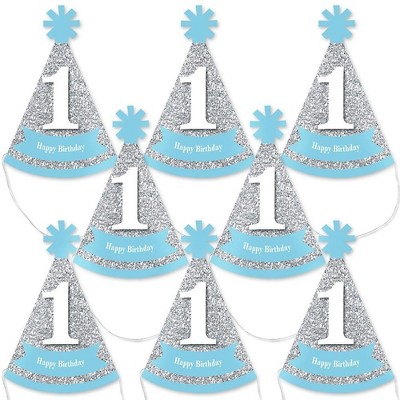 Big Dot of Happiness 1st Birthday Boy - Fun To Be One - Mini Cone First Birthday Party Hats - Small Little Party Hats - Set of 8