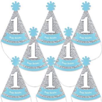 Big Dot of Happiness 1st Birthday Boy - Fun To Be One - Mini Cone First Birthday Party Hats - Small Little Party Hats - Set of 8