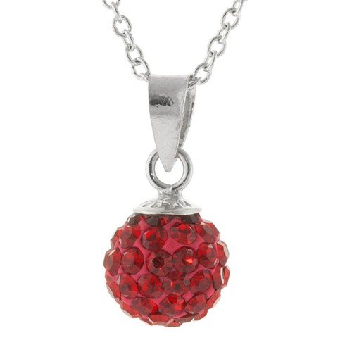 'Women's Silver Plated 8mm Crystal Bead Pendant - Red/Silver (18''), Size: Small'