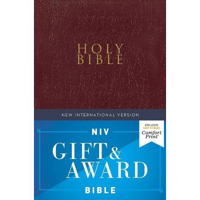 Niv, Gift and Award Bible, Leather-Look, Burgundy, Red Letter Edition, Comfort Print - by  Zondervan (Paperback)