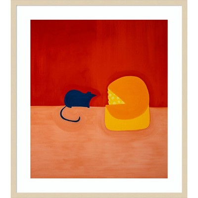 Amanti Art 30"x33" Mouse and The Cheese by Cristina Rodriguez Wood Framed Wall Art Print Brown :Acrylic, Fir Wood Frame, Wire Mount