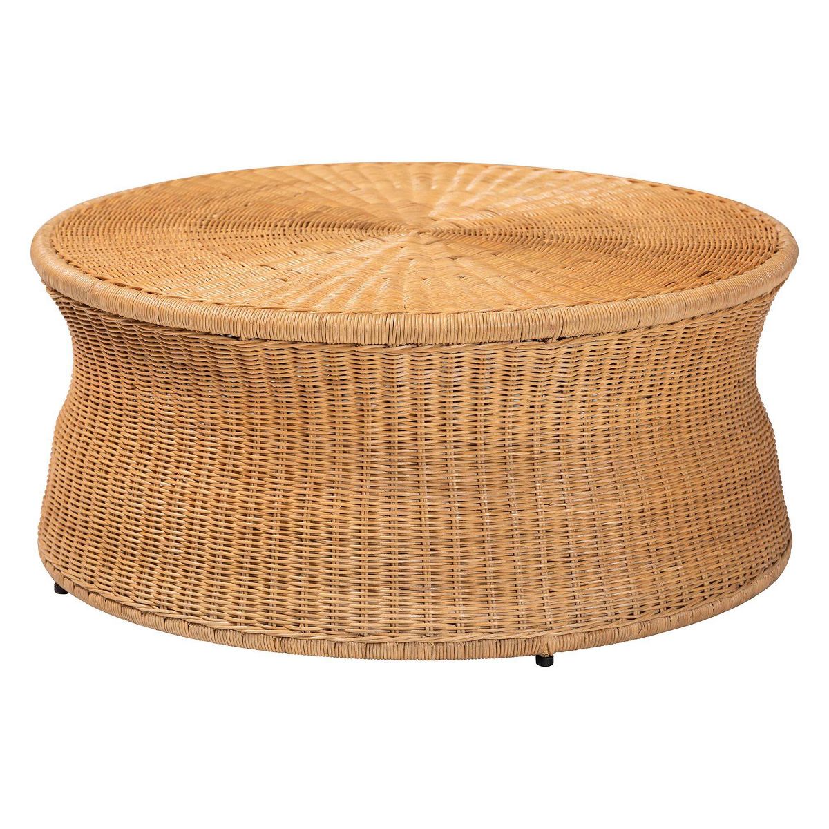 bali & pari Caroline Round Natural Rattan Coffee Table Light Honey