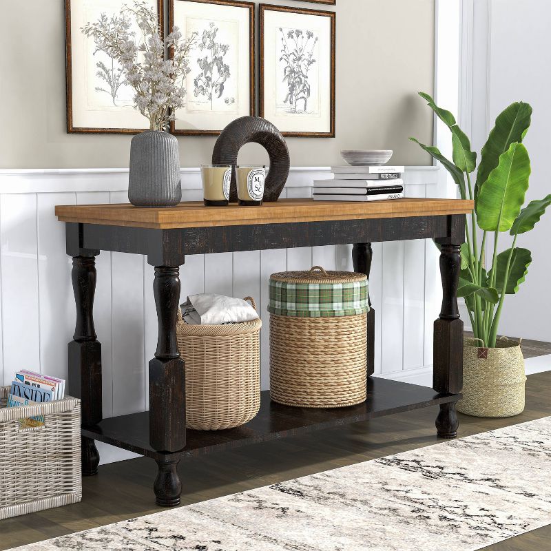 Philoree Wooden Traditional Sofa Table Antique Black and Oak - HOMES: Inside + Out, 3 of 9