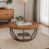 Hommoo Wooden Coffee Table, 2-Tier Round Central Cocktail Table with Shelves - 2 of 4