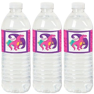 Big Dot of Happiness Roar Dinosaur Girl - Dino Mite T-Rex Baby Shower or Birthday Party Water Bottle Sticker Labels - Set of 20 - 1 of 4