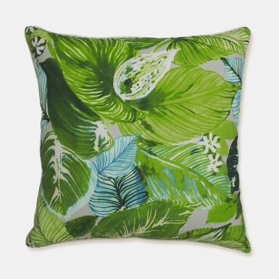 25" Lush Leaf Jungle Floor Pillow Green - Pillow Perfect: Weather-Resistant Outdoor Decorative Accent