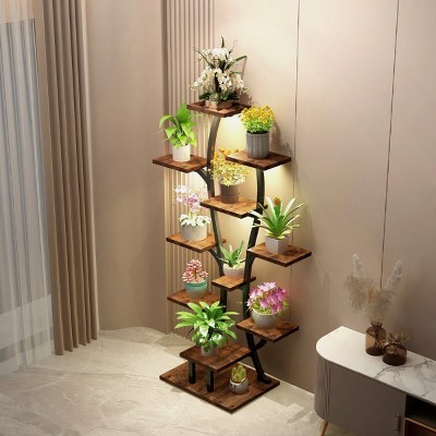 Coolbibila-8 Tiered Indoor Plant Shelf, Rectangle Metal Raised Bed Garden, Plant Stand With Grow Lights, Garden Planter Boxes For Flowers