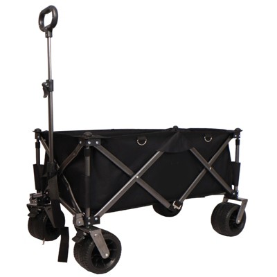 VisioGear Outdoor Serving Carts, Folding Serving Carts with Drink Holders, Portable Carts with Adjustable Handle, Black, 36.22"*21.65"*41.33"