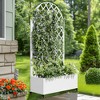 Wooakway 35"W×71"H White Arch Metal Planter Box with Trellis Raised Garden Bed with Arbor Privacy Screen with Wheels - 3 of 4