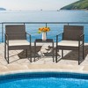 Tangkula 3PCS Patio Rattan Hand-Woven PE Wicker Bistro Set Outdoor Furniture Set w/ Table & Cushion - 2 of 4