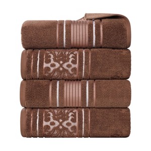 Zero Twist Cotton Solid and Floral Jacquard Bath Towel Set of 4 by Blue Nile Mills - 1 of 4