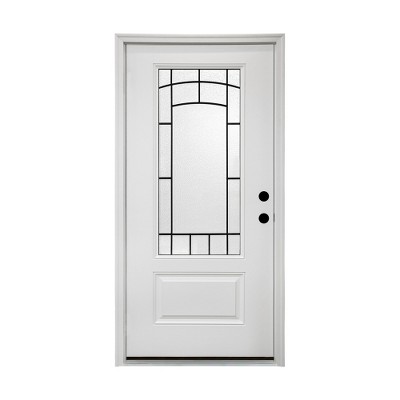 Lirago 36 x 80 Left Hand Inswing White Fiberglass Front doors with Brickmould 4-9/16" Vinyl Frame Frosted Glass