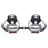 Unique Bargains Bicycle Pedals 12.7mm 1/2'' Spindle Platform with Toe Clips Fixed Foot Strap Black Silver Tone 1 Pair
