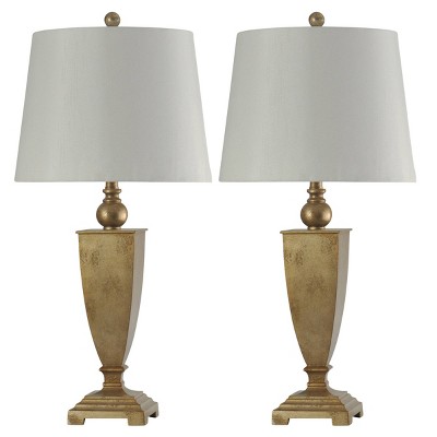 Set of 2 Roman Traditional Table Lamps with Fabric Shade Gold/White - StyleCraft