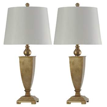 Set of 2 Roman Traditional Table Lamps with Fabric Shade Gold/White - StyleCraft