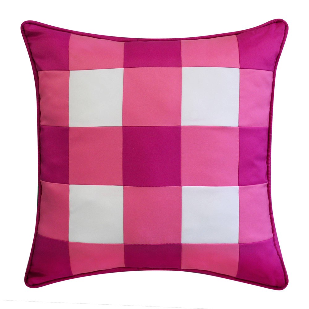 Photos - Pillow 20"x20" Oversize Gingham Decorative Patio Square Throw  Pink - Edie@Home: Woven Polyester, Zipper Closure, Outdoor Use
