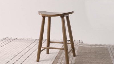 Rustic Natural Wood Backless Saddle Bar Stools, Set of 3