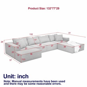Modern Upholstered Sectional Sofa Couch Set, Modular 132" L-Shaped Sectional Living Room Sofa Set with 6 Cushions - 1 of 4