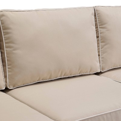 Beige Wicker and Steel Outdoor Three-Seat Sofa