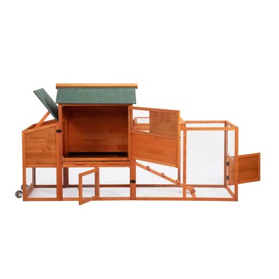 Sevobal Pet Crates and Houses Movable Chicken Coop, 2 Tier Outdoor Bunny Hen Hutch with Tray Wheel, Backyard Garden Cage, Orange, 82.28"*22.83"*44.88"