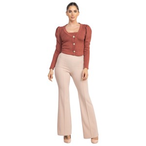 Slickblue Geometric Ribbed Cami and Puff Sleeve Blazer Set, Square Neck Crop Top, Smokey Mauve, Size S-L - 1 of 4