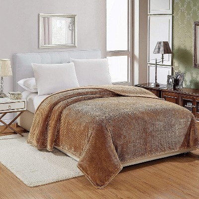 Kate Aurora Ultra Soft & Plush Lightweight Gold Textured Fleece Throw Blanket