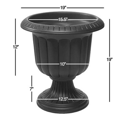 Classic Black Plastic Grecian Urn Planter, 19-Inch