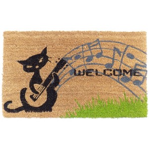 HomeRoots 18" X 30" Brown and Black Coir Cat Welcome Outdoor Door Mat - 1 of 4