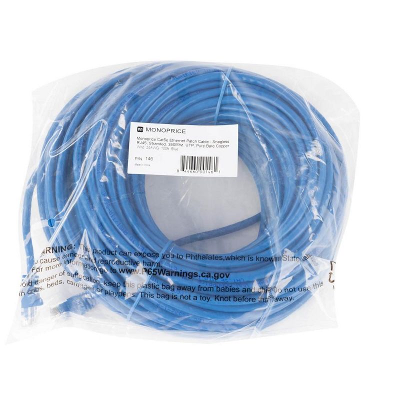 Monoprice Cat5e Ethernet Patch Cable - 100 Feet - Blue | Network Internet Cord - RJ45, Stranded, 350Mhz, UTP, Pure Bare Copper Wire, 24AWG, 4 of 6