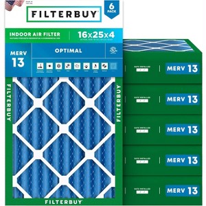 Filterbuy 16x25x4 Air Filter (6-Pack), Pleated MERV 13 Health Defense Replacement HVAC AC Furnace Filters (Actual Size: 15.50 x 24.50 x 3.63) - 1 of 4