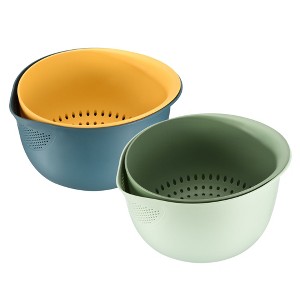 Unique Bargains Dual-Layer Draining Bowl Strainer Bowl Set Kitchen Colander 2Pcs - 1 of 4