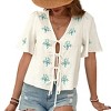Womens Short Sleeve Front Bow Tie Embroidered Shirt Style Cardigan - 4 of 4
