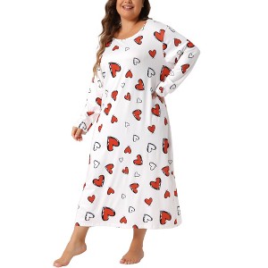 Agnes Orinda Women's Plus Size Crew Neck Long Sleeve Casual Maxi Nightgown - 1 of 4