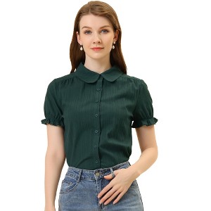 INSPIRE CHIC Women's Short Sleeve Button Down Peter Pan Collar Blouse - 1 of 4