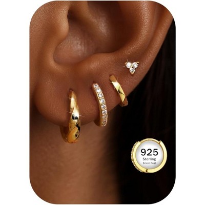 Hypoallergenic Gold Hoop Earrings for Women S925 Sterling Silver Post Chunky Cartilage Earring Stacks Non Tarnish 14K Gold Filled Small